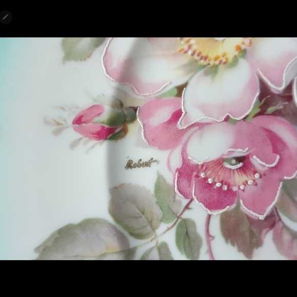 Vintage Porzellanmalerei Parbus Teal Rose Hand Painted Signed Decorative Plate - Picture 7 of 8